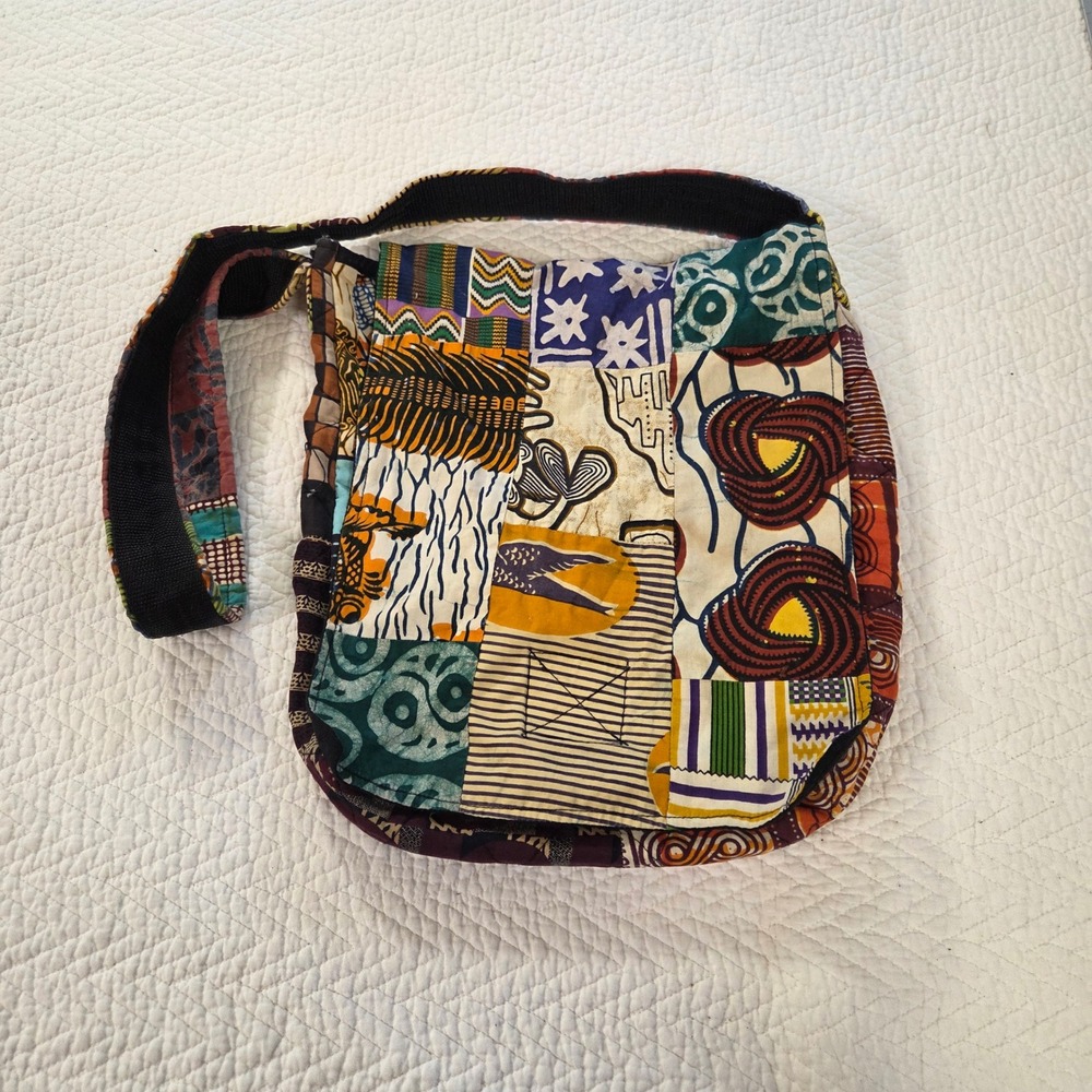 African Wax Print Patchwork Messenger Bag Boho Quilted Crossbody Multicolor